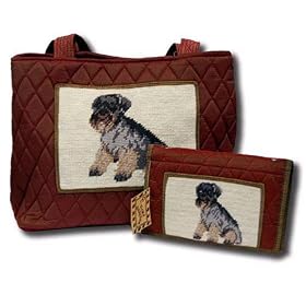 Claws Collection Needlepoint Schnauzer Quilted Tote Bag Purse and Wallet Set QT-W-313