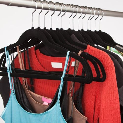 Domani Heavy-Duty 80-Gram No-Slip Velvet Multipurpose Hangers, Black, Set of 25