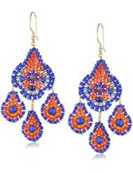Miguel Ases Blue Hydo-Quartz and Orange Miyuki Bead Small Chandelier Earrings