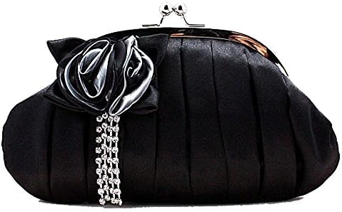 NWT Very Cute Bridal Accessories Rhinestoned Satin Handbag Evening Purse Mini Bag Wedding Clutch Holiday Birthday Gift Sil012 (black)