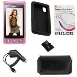 LG KP500 Cookie Unlocked GSM Phone with 3.2 MP Camera, Digital Media Player, and MicroSD Slot--International Version with No Warranty (Pink) 6 Items bundle kit: Cell Phone + Rapid Car Charger + 2GB microSD Card + Black Silicone Skin Case + Clear LCD Screen Protector + Black Horizontal Pouch Case