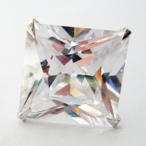 Bling Mens Sterling Silver 8mm Princess Cut Square Diamond Cubic Zirconia (CZ) Stud Earring (Single) - Beckham Style