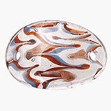 Murano Style Silver Foil Glass 2-Hole Oval, Dark Blue/Red Splash, 33 x 50mm