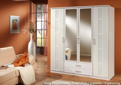 Drehtürenkleiderschrank 4-trg. in Alpinweiß, 2 Spiegeltüren und 2 Schubkästen, Maße: B/H/T/ ca. 180/199/58 cm