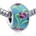 Green Seaweed Blush Flower Murano Glass Beads - Pandora Bead & Bracelet Compatible