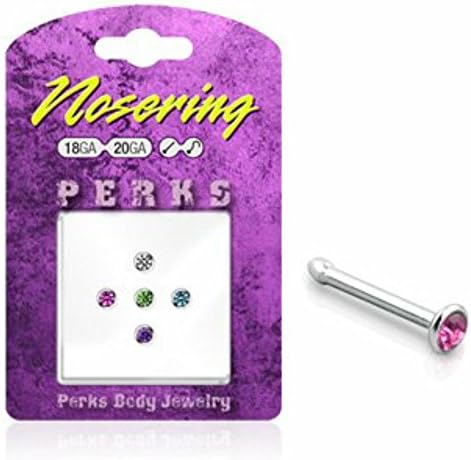 Body Accentz® .925 Sterling Silver Nose Stud Bonus Pack with 5 Assorted 1.5mm Round Gem 20g