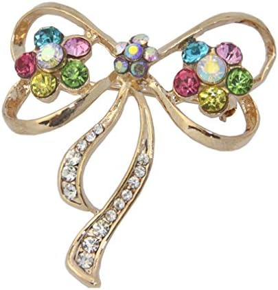 Waving Bowknot Colorful Crystal Brooch Rose Gold Plated Rhinestone Brooch Pin