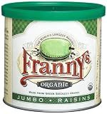 Franny's Organic Jumbo Raisin, Made From Green Seedless Grapes, 10 Ounce Tins (Pack of 6)