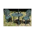 NEW 3 PCE GARDEN TABLE & 2 CHAIRS. ANTIQUE GREEN RESIN