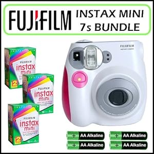 Fuji Instax Mini 7s Instant Film Camera In Pink/white And 3 Fuji Instax Mini Twin Pack Film Bundle