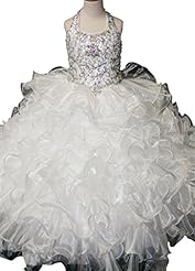 Girls Crystals  Lace Sequined Crystal Floor Length Organza Halter Pageant Dress/Party Dress  With Ruffles