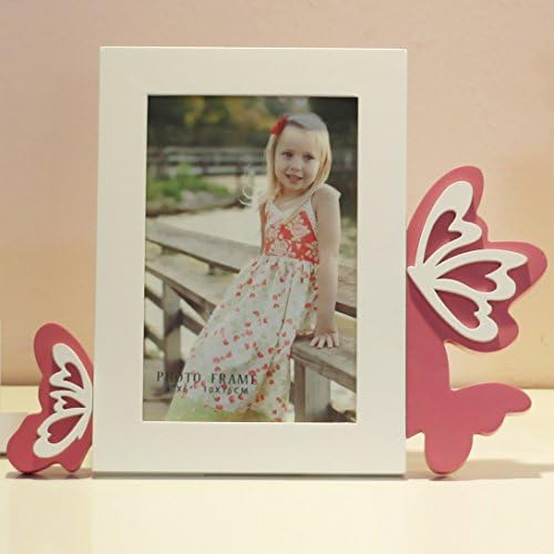 4 x 6" Wooden Photo Frame in White with Pink Butterflies, Butterfly Contemporary Style, Picture Size 4x6 (BUTTERFLIES, 4 x 6)