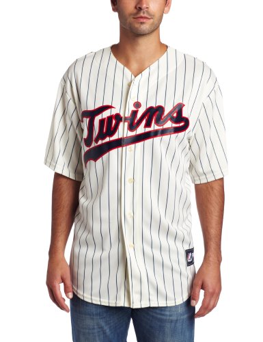 MLB Men's Minnesota Twins Joe Mauer Ivory/Navy Short Sleeve 6 Button Synthetic Replica Baseball Jersey Spring 2012  (Ivory/Navy, XX-Large)