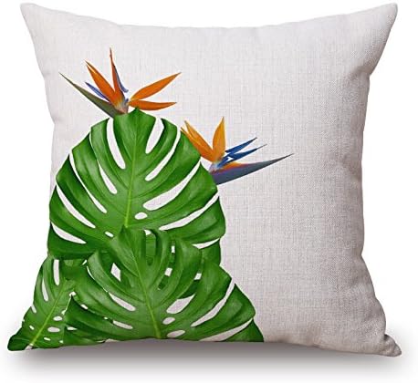 KPOEUY Decorative Throw Pillow Case Tropical Plant Banana Leaf Cotton Linen Square Cushion Cover, 18-Inch x 18-Inch