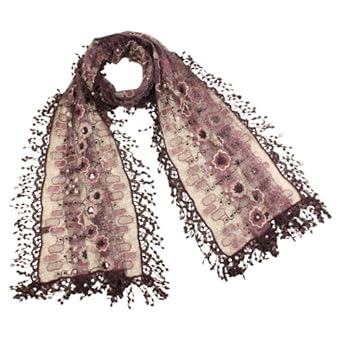 Rayon & Polyamide Handmade Lace Embroidered Geometric Figure & Flower Patterns Beaded Sequins Tassels Long Scarf