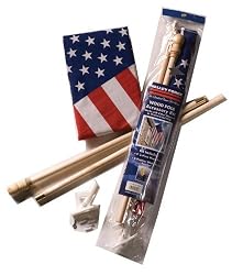 Valley Forge United States Flag  Kit, includes 2-1/2-Foot x 4-Foot Polycotton United States Flag, plus 2-Piece Wood Pole, and Nylon Bracket