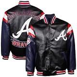 MLB Atlanta Braves Black Pleather Varsity Full Zip Jacket (Medium)