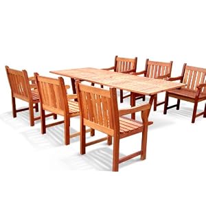 VIFAH V232SET1 English Garden 7-Piece Dining Set with Rectangular Extension Table, Natural Wood Finish, 91 by 39 by 29-Inch