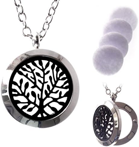 La•Downs Aromatherapy Necklace w/ Pads - Tree Of Life Stainless Steel Diffuser Locket &amp; 24 Inch Chain