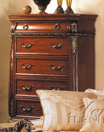 Storage Chest with Leaves Design Cherry Finish