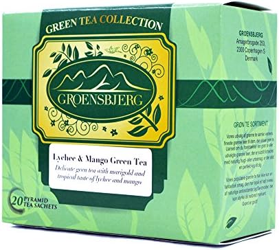 GROENSBJERG Lychee and Mango Green Tea Organic Tea 1.41 oz 40g 20 enveloped tea sachets