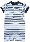 Ralph Lauren Baby Boy Shortalls in Blue Stripes, Navy Blue Pony