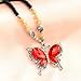 Less Like Butterfly Red Gem Crystal Charm Pendant Long Bead Sweater Long Statement Necklace