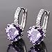 GULICX Heart shape White Gold Tone Amethyst Color Purple leverback hoop earrings