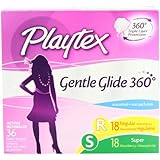 Playtex Gentle Glide Tampons Multipack, Unscented Regular/Super Absorbency, 36 Count (Pack of 2)