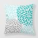 HLPPC Decorative Throw Pillow Cover Turquoise Blue Gray Dahlia Mod Decor Sofa 18 x 18 Inches
