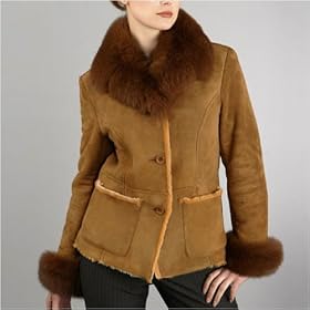 Women's Fox Fur Trim Lamb Shearling Coat