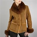 Women's Fox Fur Trim Lamb Shearling Coat