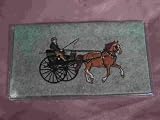 Felt Embroidered Horse & Cart Green Vinyl Checkbook Cover NEW 