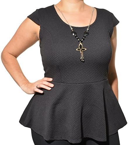 Textured Peplum Necklace Shirt (Black, 3X)