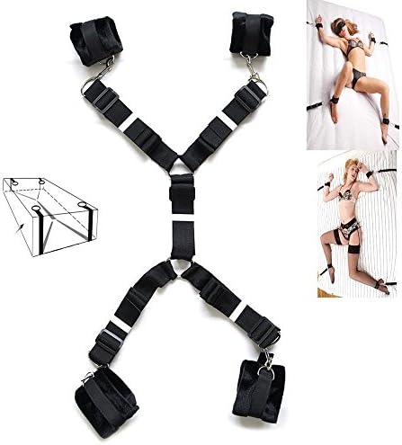 LoVeYes Couples Sm Arm &amp; Leg Restraints Bed Restraint Wrist and Ankle Fetish Cuff Bondage Straps Black