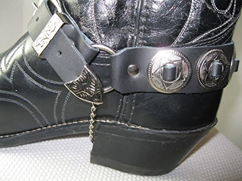 Leather Boot Chains/Straps #70 Black w Conchos &amp; Chains - Pair