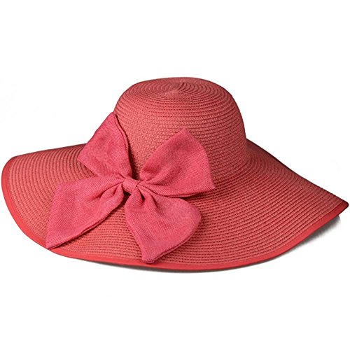 Women's Straw Wide Large Brim Floppy Flax Bow Bowknot Sun Summer Beach Cap Hat