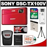 Sony Cyber-Shot DSC-TX100V 16.2 MP Digital Camera (Red) with 8GB Card + Bat ....