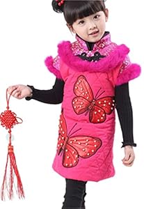 Blingland Children Girls Floral Winter Qipao Cheongsam Dress for Child 5-Two Butterfly Rose