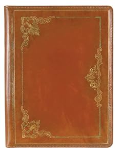 Luigi Gold Embossed Genuine Italian Leather Portfolio, Lined Pages, 9.5"x12", Gift Boxed, Havana
