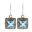 Sterling Silver Marcasite & Blue Topaz Square Earrings