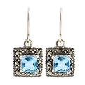Sterling Silver Marcasite & Blue Topaz Square Earrings