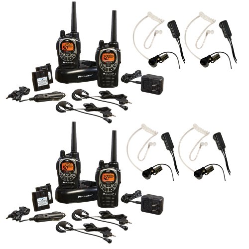 Midland GXT1000VP4 36-Mile 50-Channel FRS/GMRS Two-Way Radio 2-Pair Bundle with 2Midland Transparent Security Headsets with PTT/VOX On Sale
