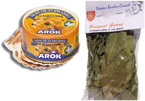 french scallops gratin in the britany mod 3 serving AROK - 1 x 7,23 oz each box + 1 x bag of bouquet garni Théodore Bardin-Cuinet coquilles st jacques a la bretonne