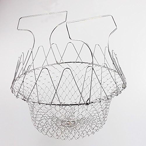 UniWey Chef Basket, Stainless Steel Foldable Steam Rinse Strain Fry Basket Strainer Net Kitchen Cooking Tool for Fried Food or Fruits