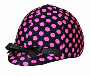Equestrian Riding Helmet Cover - Hot Pink and Black Polka Dots