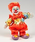 Clown Figurine - Orange Pants & Bow Tie, Hand-Painted, Posable, Porcelain, 7 Height