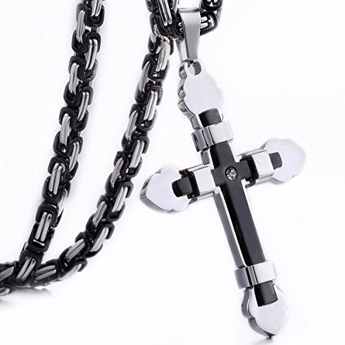 Trendsmax Stainless Steel Cross Pendant Necklace Mens Boys Byzantine Chain 22-30inch