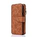 Galaxy S5 Case, S5 Case, CaseUp 12 Card Slot Series - [Zipper Cash Storage] Premium Flip PU Leather Wallet Case Cover With Detachable Magnetic Hard Case For Samsung Galaxy S5 - Brown
