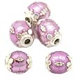 Purple Enamel Sterling Silver Oval Beads 6mm Approx 5